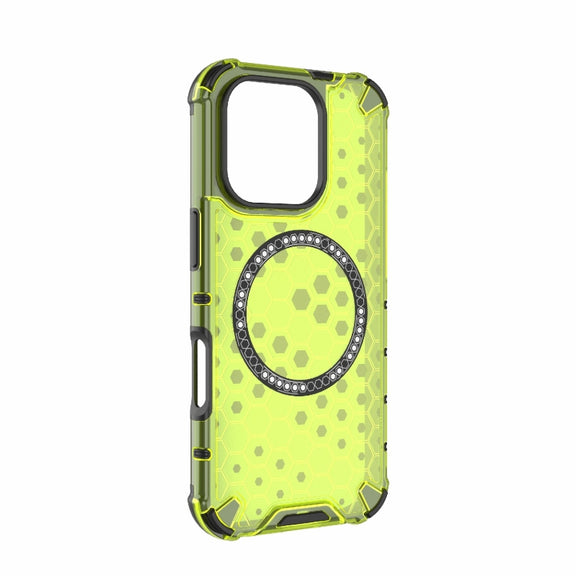 For iPhone 16 Pro Honeycomb Magnetic Ring Shockproof Phone Case(Green)