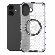For iPhone 16 Plus Honeycomb Magnetic Ring Shockproof Phone Case(White)
