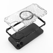 For iPhone 16 Plus Honeycomb Magnetic Ring Shockproof Phone Case(Black)