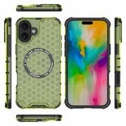 For iPhone 16 Plus Honeycomb Magnetic Ring Shockproof Phone Case(Green)
