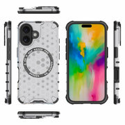 For iPhone 16 Honeycomb Magnetic Ring Shockproof Phone Case(White)