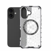 For iPhone 16 Honeycomb Magnetic Ring Shockproof Phone Case(White)