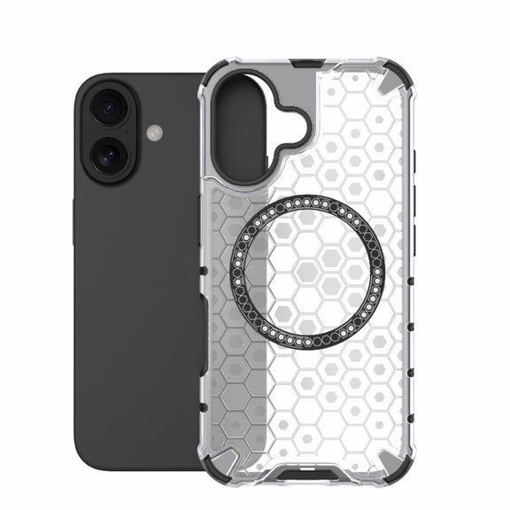 For iPhone 16 Honeycomb Magnetic Ring Shockproof Phone Case(White)