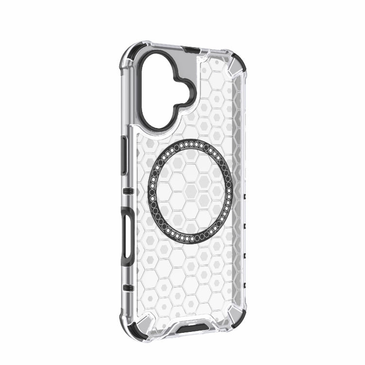 For iPhone 16 Honeycomb Magnetic Ring Shockproof Phone Case(White)