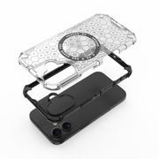 For iPhone 16 Honeycomb Magnetic Ring Shockproof Phone Case(White)