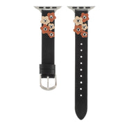 For Apple Watch Ultra 49mm Stitched Flower Leather Watch Band(Black)