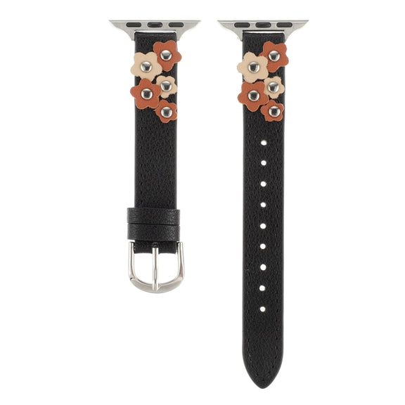 For Apple Watch Ultra 49mm Stitched Flower Leather Watch Band(Black)