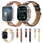 For Apple Watch Ultra 2 49mm Stitched Flower Leather Watch Band(Black)