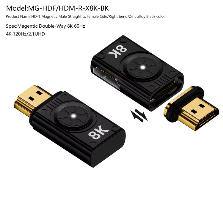 8K 60Hz HDTV to HDTV Side Bend Magnetic Converter(Black Right Bend)