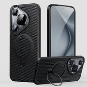 For Huawei Pura 70 Double Ring MagSafe Holder Carbon Fibre Phone Case(Black)