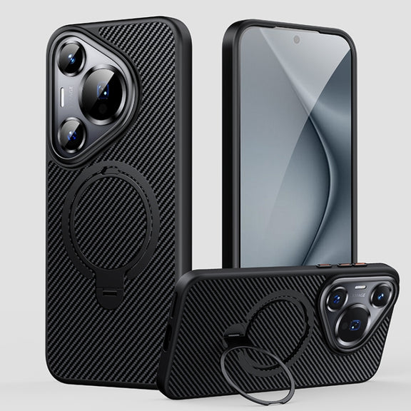 For Huawei Pura 70 Double Ring MagSafe Holder Carbon Fibre Phone Case(Black)