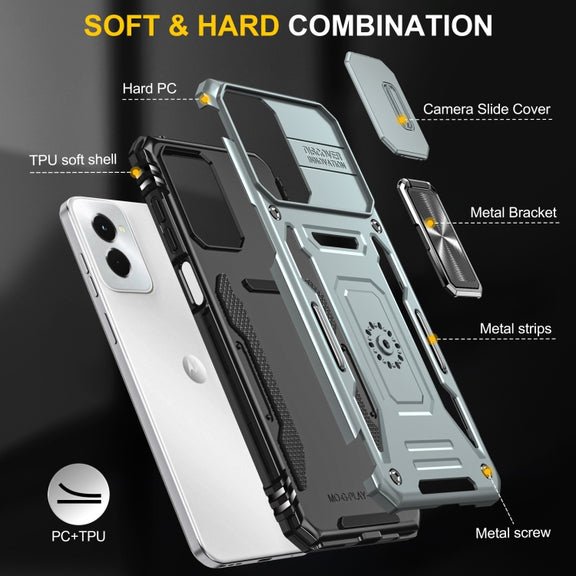 For Motorola Moto G Power 2024 Armor PC + TPU Camera Shield Phone Case(Grey)