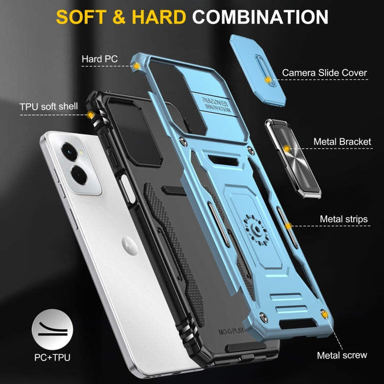 For Motorola Moto G Power 2024 Armor PC + TPU Camera Shield Phone Case(Light Blue)