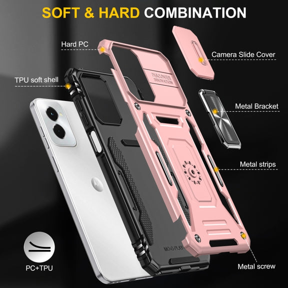 For Motorola Moto G Power 2024 Armor PC + TPU Camera Shield Phone Case(Rose Gold)