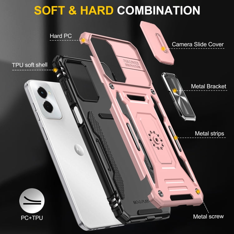 For Motorola Moto G Power 2024 Armor PC + TPU Camera Shield Phone Case(Rose Gold)