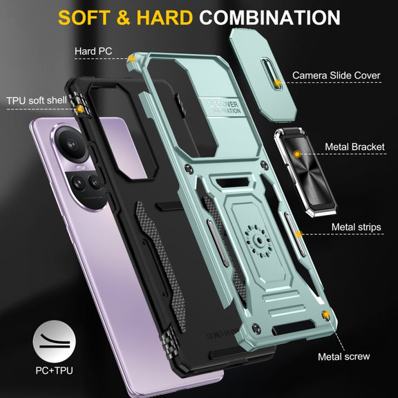 For OPPO Reno10 Global Armor PC + TPU Camera Shield Phone Case(Alpine Green)