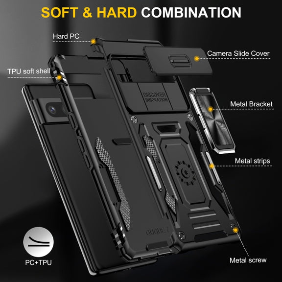 For Google Pixel 9 Pro XL 6.8 Armor PC + TPU Camera Shield Phone Case(Black)