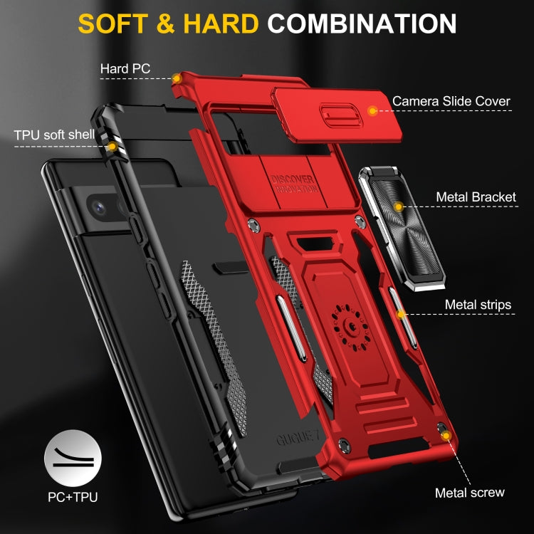 For Google Pixel 9 Pro XL 6.8 Armor PC + TPU Camera Shield Phone Case(Red)