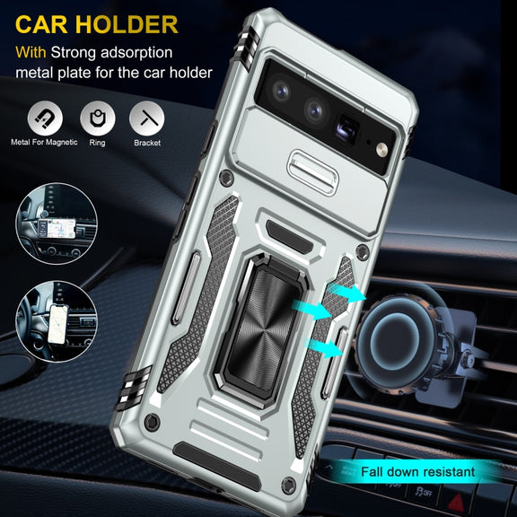 For Google Pixel 9 Pro XL 6.8 Armor PC + TPU Camera Shield Phone Case(Grey)