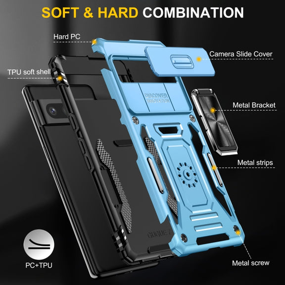 For Google Pixel 9 Pro XL 6.8 Armor PC + TPU Camera Shield Phone Case(Light Blue)