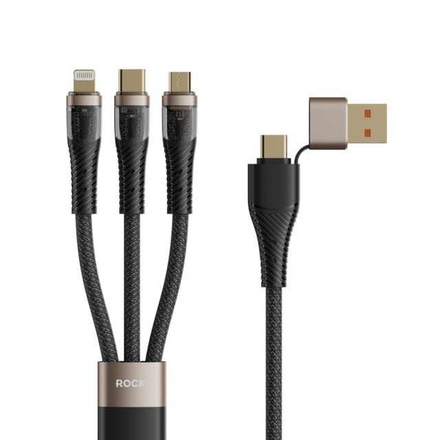 ROCK G20 Two to Three 5A USB+Type-C to 8 Pin+Type-C+Micro USB Fast Charging Data Cable, Length: 1.5m(Black)