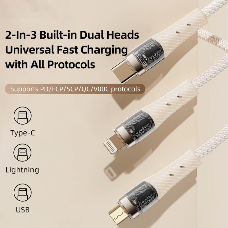 ROCK G20 Two to Three 5A USB+Type-C to 8 Pin+Type-C+Micro USB Fast Charging Data Cable, Length: 1.5m(Black)