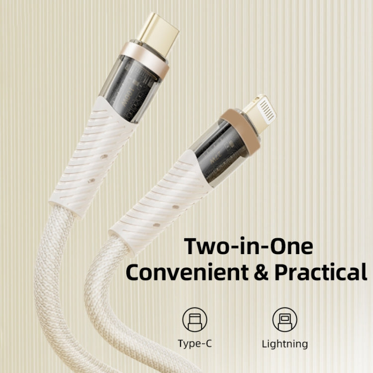 ROCK G20 2 in 1 5A USB-C/Type-C to USB-C/Type-C+8 Pin Transparent Fast Charging Data Cable, Length: 1.5m(Beige)