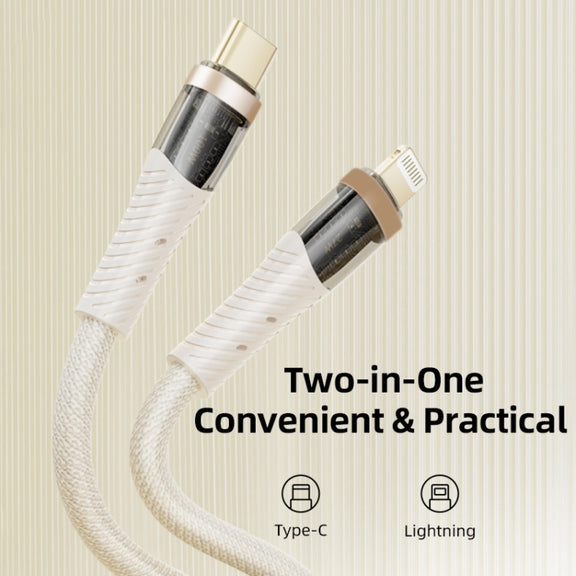 ROCK G20 2 in 1 5A USB-C/Type-C to USB-C/Type-C+8 Pin Transparent Fast Charging Data Cable, Length: 1.5m(Beige)