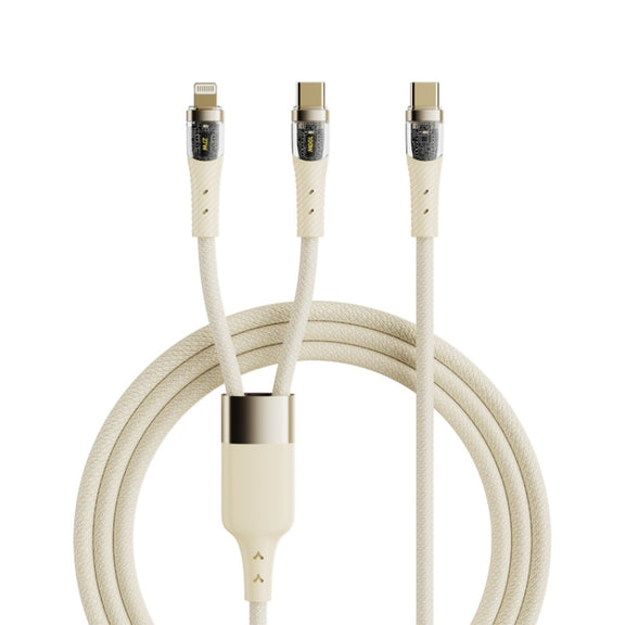 ROCK G20 2 in 1 5A USB-C/Type-C to USB-C/Type-C+8 Pin Transparent Fast Charging Data Cable, Length: 1.5m(Beige)