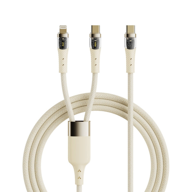 ROCK G20 2 in 1 5A USB-C/Type-C to USB-C/Type-C+8 Pin Transparent Fast Charging Data Cable, Length: 1.5m(Beige)