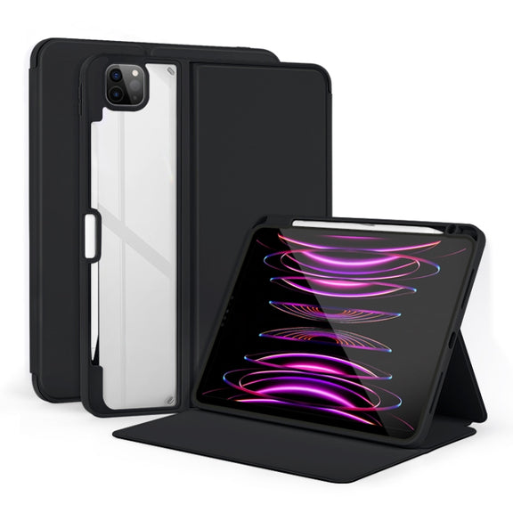 For iPad Air 13 2024 / Pro 12.9 2022 2-Fold Clear Acrylic Leather Tablet Case(Black)
