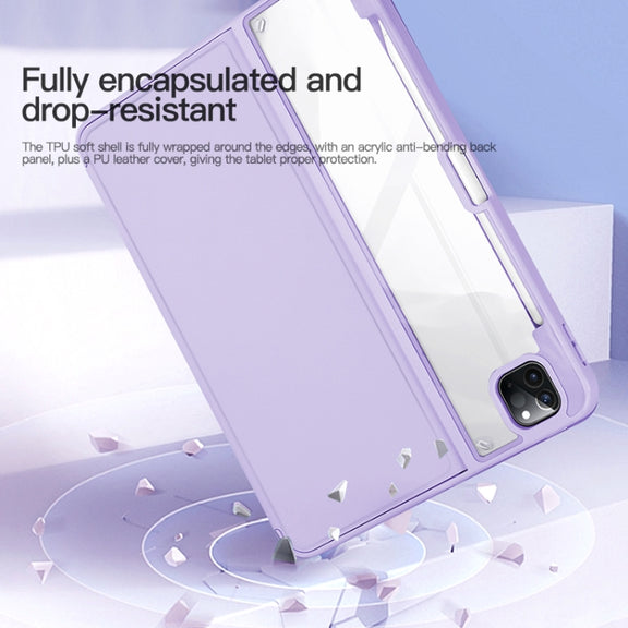 For iPad Air 13 2024 / Pro 12.9 2022 2-Fold Clear Acrylic Leather Tablet Case(Ice Blue)