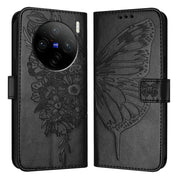 For vivo X100s 5G Embossed Butterfly Leather Phone Case(Black)
