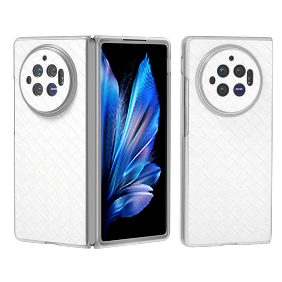 For vivo X Fold3 Woven Texture Frosted Translucent Frame PU Phone Case(White)