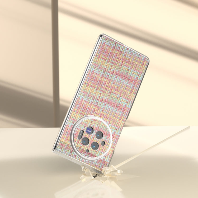 For vivo X Fold3 Colorful Rhombic Texture Frosted Translucent Frame PU Phone Case(Pink)