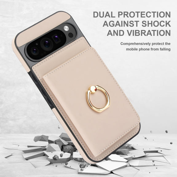 For Google Pixel 9 RFID Anti-theft Card Ring Holder Phone Case(White)