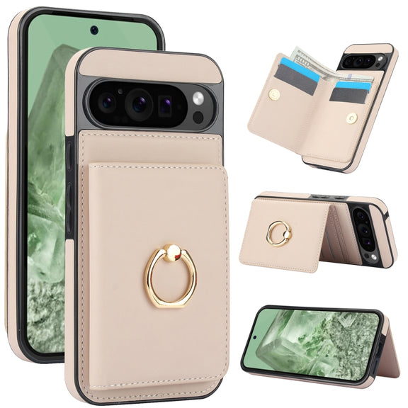 For Google Pixel 9 RFID Anti-theft Card Ring Holder Phone Case(White)