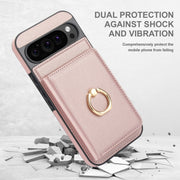 For Google Pixel 9 RFID Anti-theft Card Ring Holder Phone Case(Rose Gold)