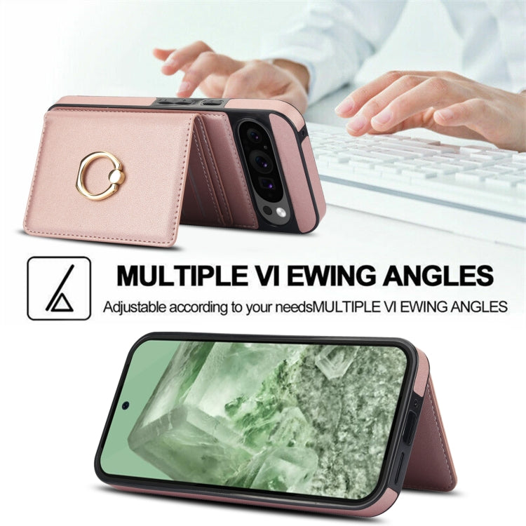 For Google Pixel 9 RFID Anti-theft Card Ring Holder Phone Case(Rose Gold)