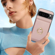 For Google Pixel 9 RFID Anti-theft Card Ring Holder Phone Case(Rose Gold)