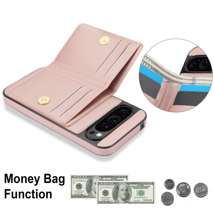 For Google Pixel 9 RFID Anti-theft Card Ring Holder Phone Case(Rose Gold)