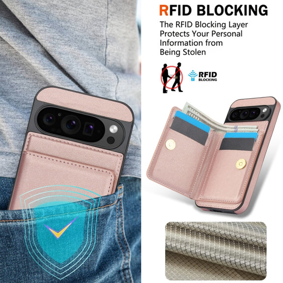 For Google Pixel 9 RFID Anti-theft Card Ring Holder Phone Case(Rose Gold)