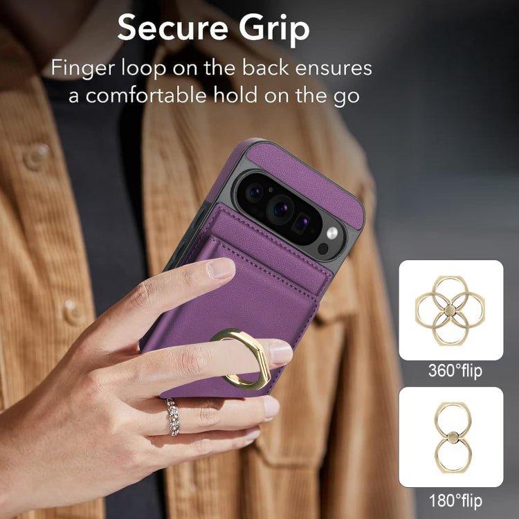 For Google Pixel 9 RFID Anti-theft Card Ring Holder Phone Case(Dark Purple)