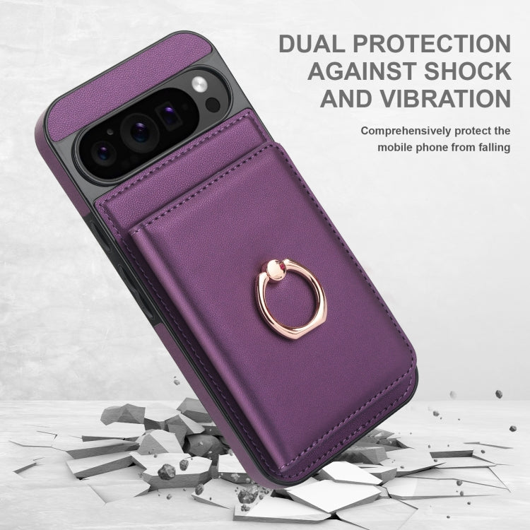 For Google Pixel 9 RFID Anti-theft Card Ring Holder Phone Case(Dark Purple)