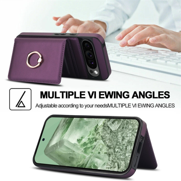 For Google Pixel 9 RFID Anti-theft Card Ring Holder Phone Case(Dark Purple)