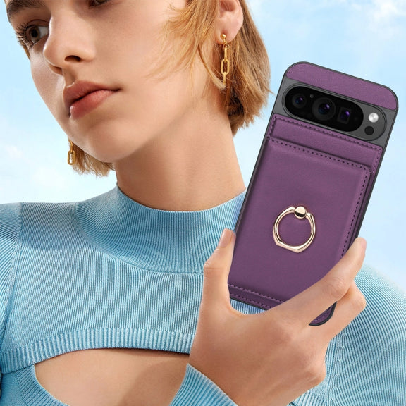 For Google Pixel 9 RFID Anti-theft Card Ring Holder Phone Case(Dark Purple)