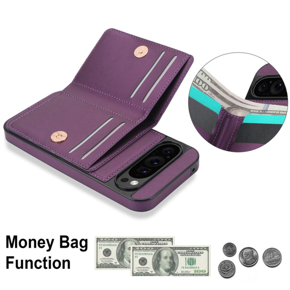 For Google Pixel 9 RFID Anti-theft Card Ring Holder Phone Case(Dark Purple)