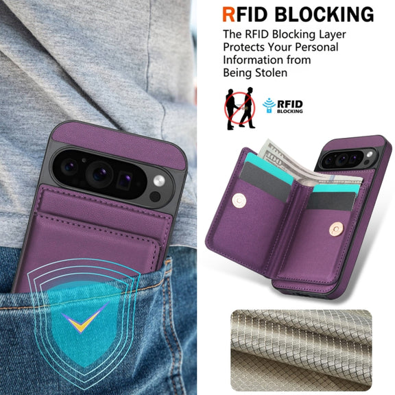 For Google Pixel 9 RFID Anti-theft Card Ring Holder Phone Case(Dark Purple)