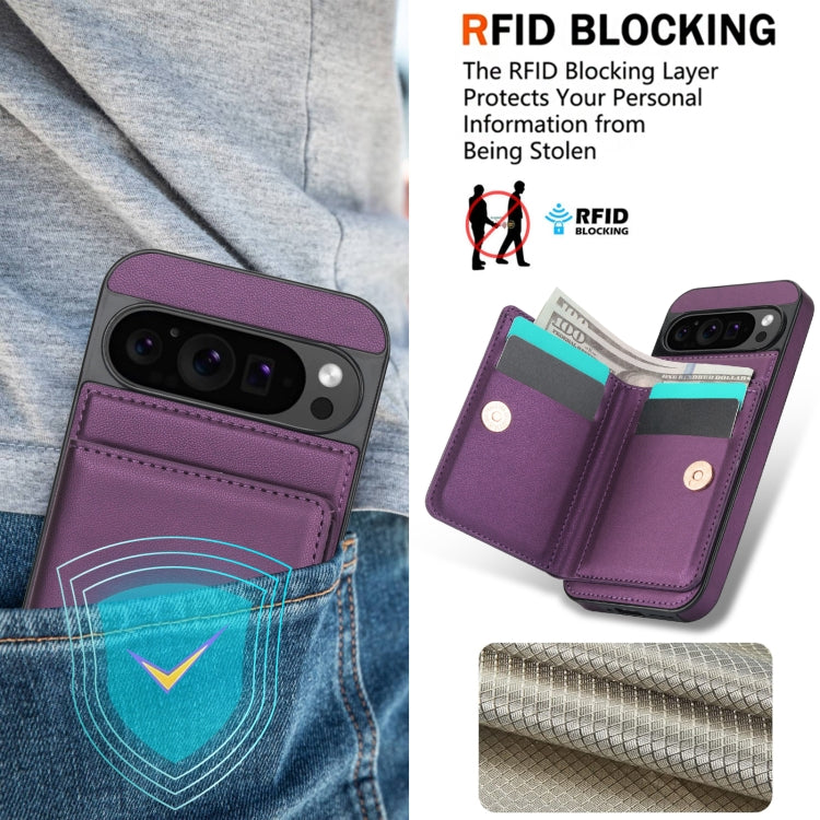 For Google Pixel 9 RFID Anti-theft Card Ring Holder Phone Case(Dark Purple)