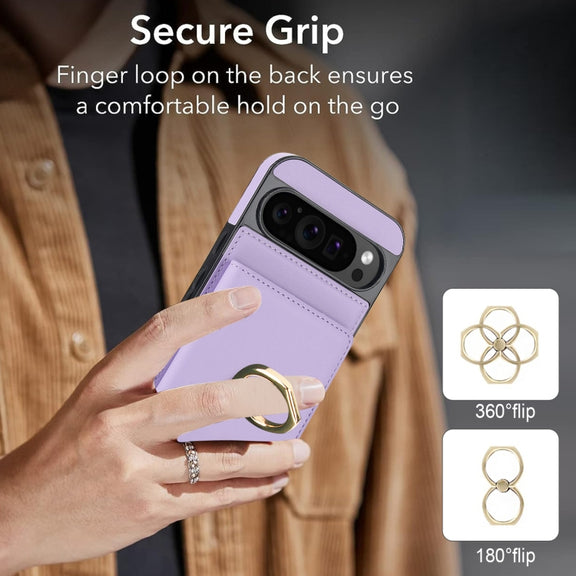 For Google Pixel 9 RFID Anti-theft Card Ring Holder Phone Case(Purple)
